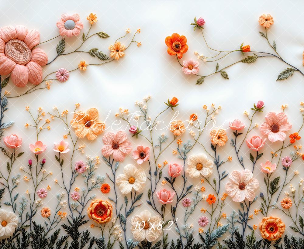 Kate Spring Embroidered Flower White Backdrop Designed by Mini MakeBelieve