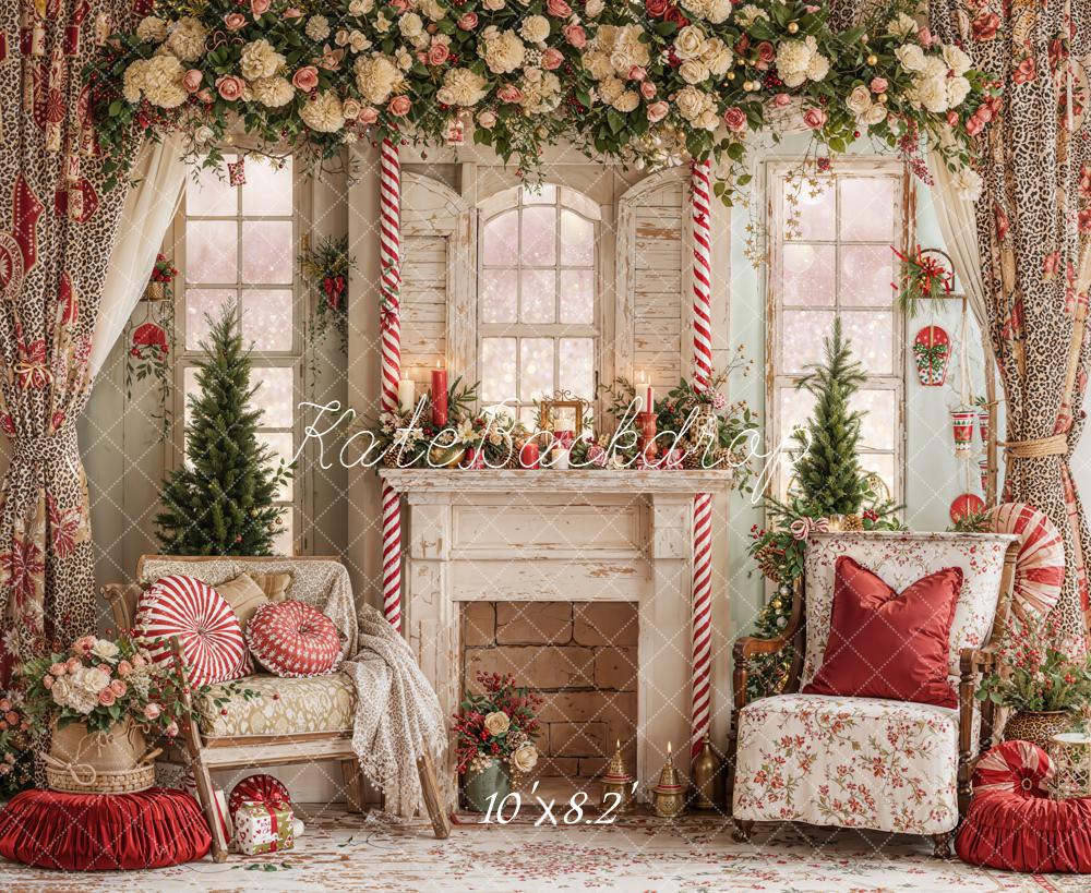 Kate Christmas Floral Fireplace Vintage Backdrop Designed by Emetselch -UK