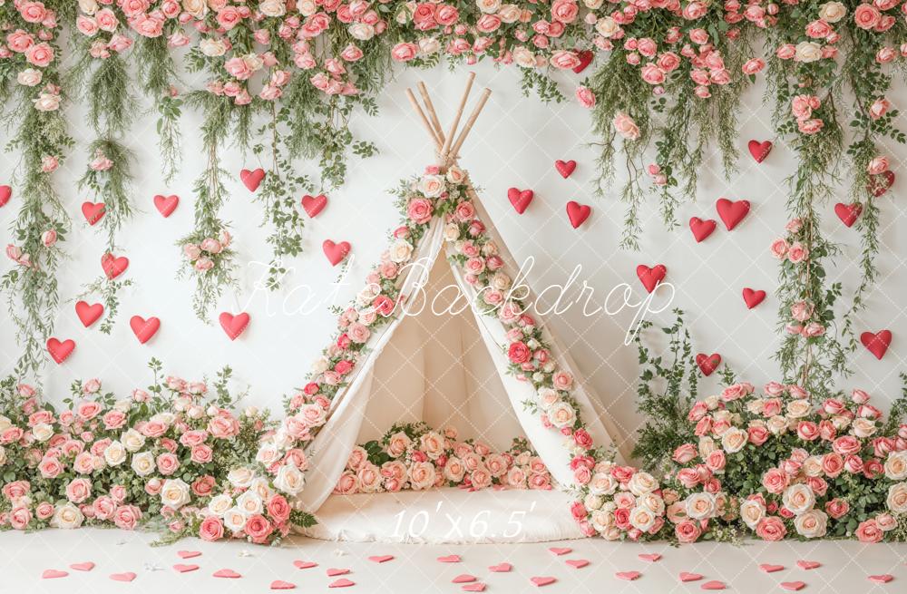 Kate Valentine Flower Arch Tent Hearts Backdrop Designed by Emetselch