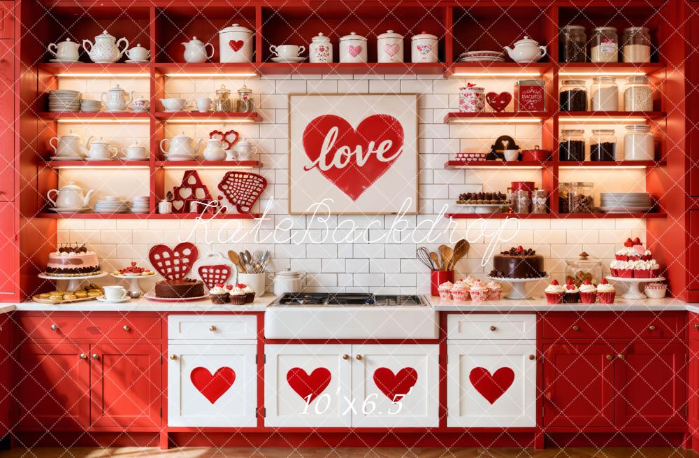 Kate Valentines Red Kitchen Love Decor Fleece Backdrop Designed by Emetselch