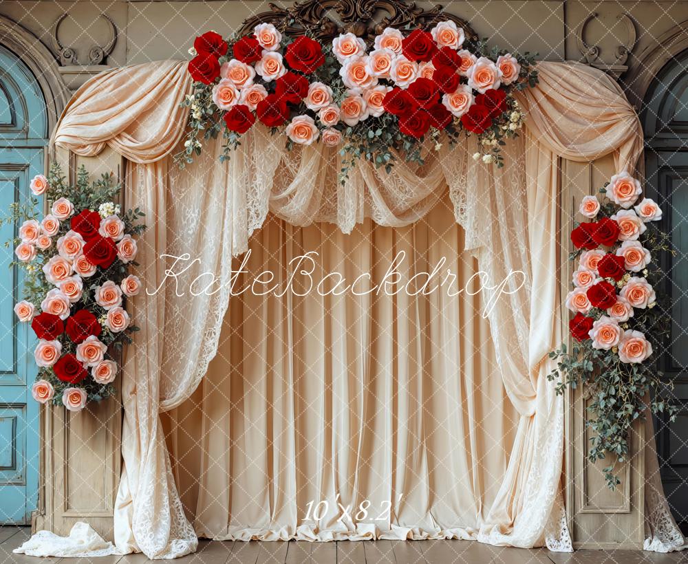 Kate Flower Arch Red Pink Roses Drapes Backdrop Designed by Mini MakeBelieve -UK