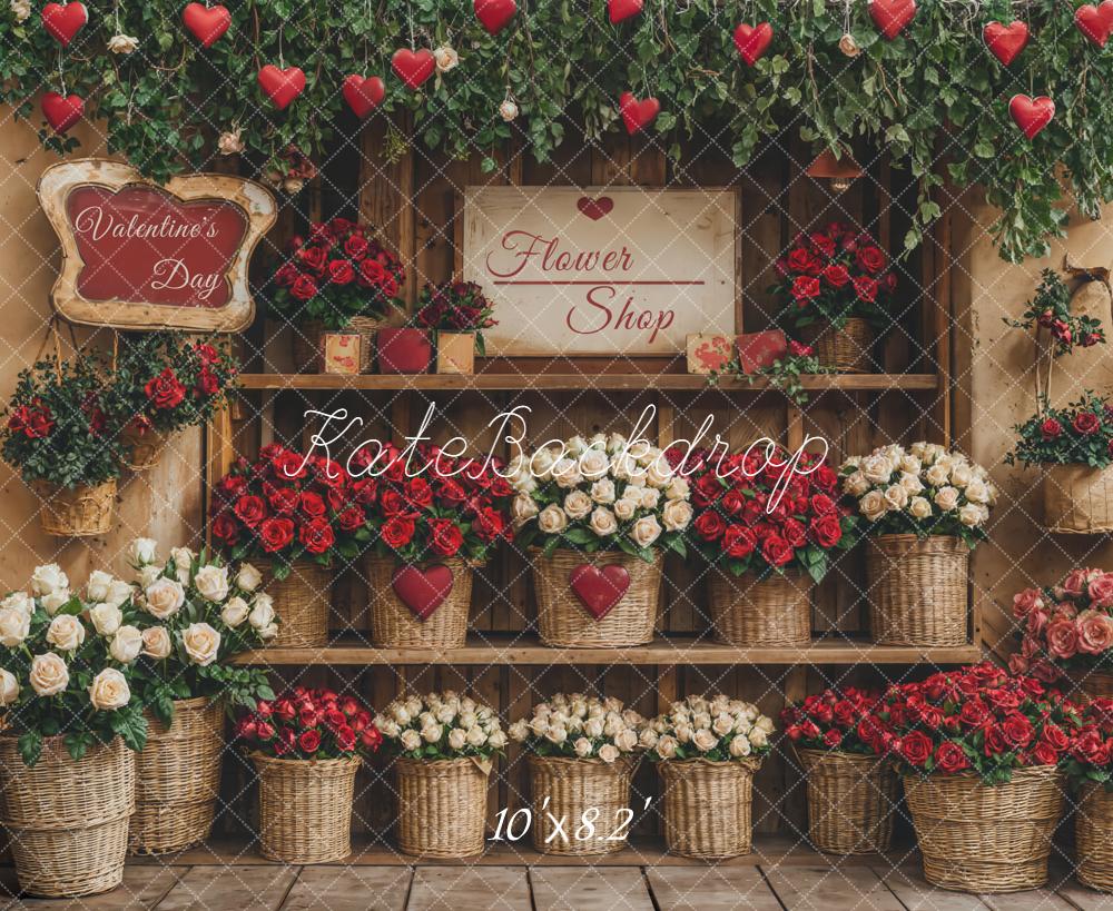 Kate Valentine's Day Flower Shop Roses Fleece Backdrop Designed by Emetselch