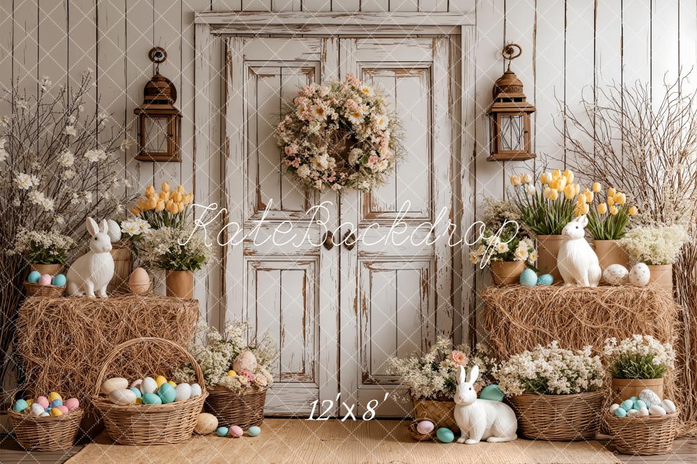Kate Easter Bunny Floral Rustic Door Backdrop Designed by Emetselch