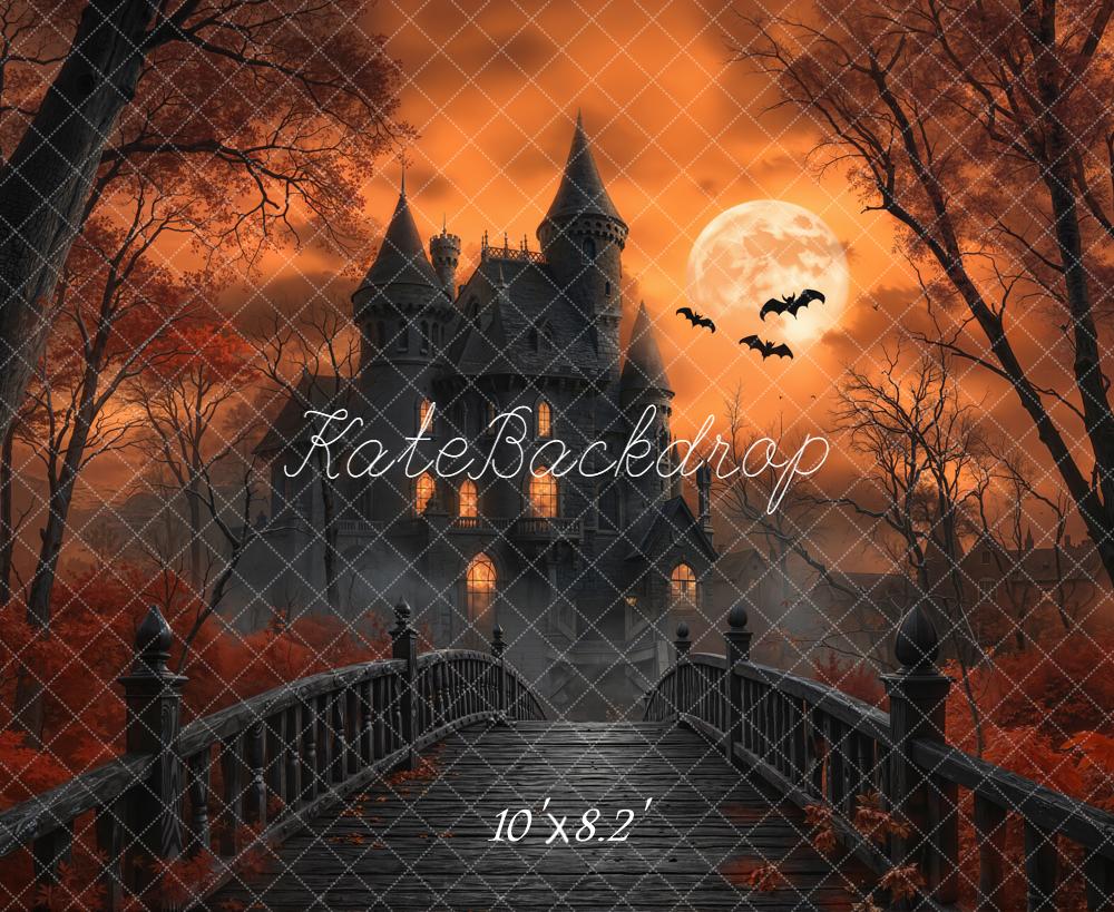 Kate Halloween Haunted Castle Bridge Moon Backdrop Designed by Emetselch -UK