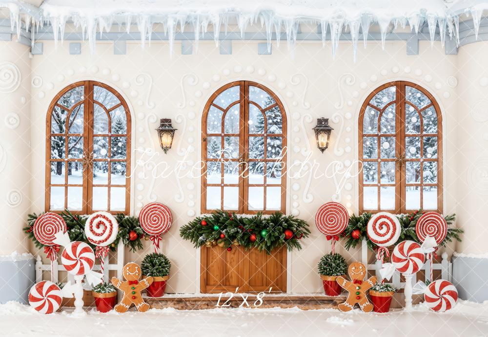 Kate Christmas Gingerbread Windows Candy Canes Backdrop Designed by Emetselch
