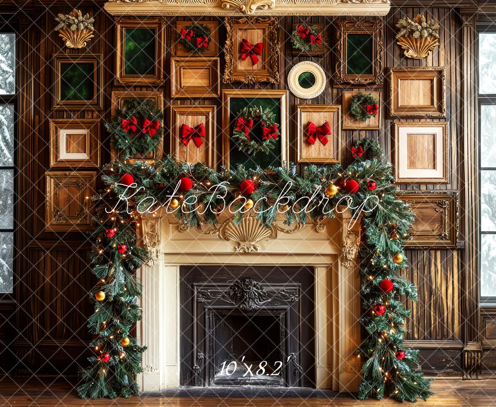 Kate Christmas Fireplace Garland Wooden Wall Backdrop Designed by Mini MakeBelieve