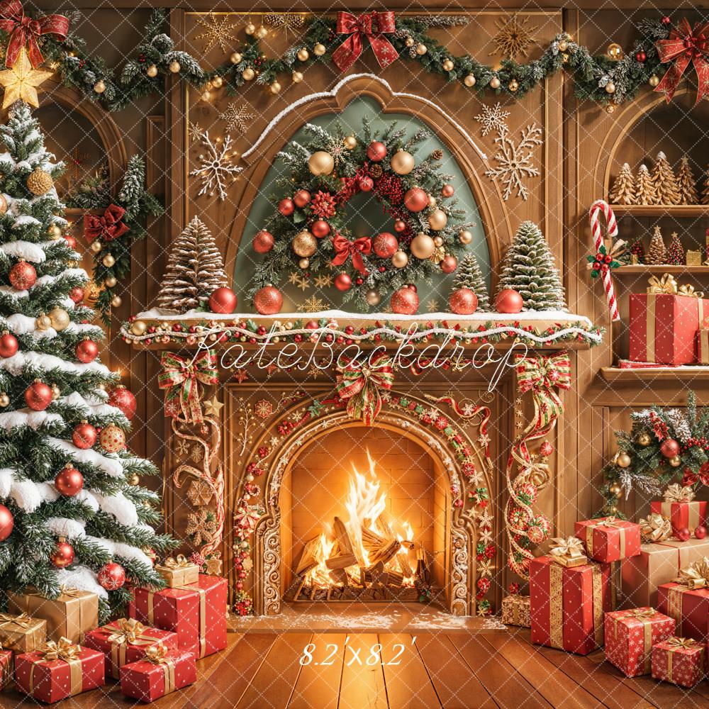 Kate Christmas Fireplace Tree Wreath Presents Backdrop Designed by Emetselch