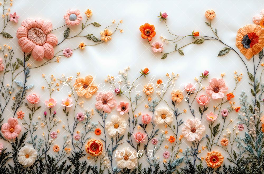 Kate Spring Embroidered Flower White Backdrop Designed by Mini MakeBelieve