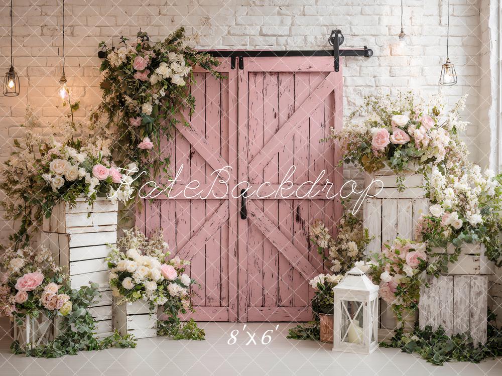Kate Pink Barn Door Floral Arch Backdrop Designed by Ashley Paul