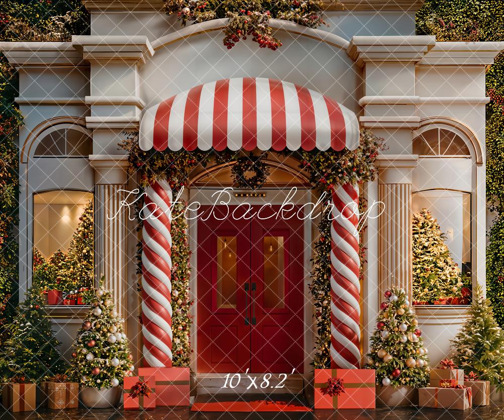 Kate Christmas Candy Cane Red Door Fleece Backdrop Designed by Emetselch