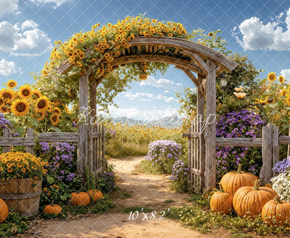 Kate Autumn Sunflower Arch Pumpkins Path Backdrop Designed by Emetselch