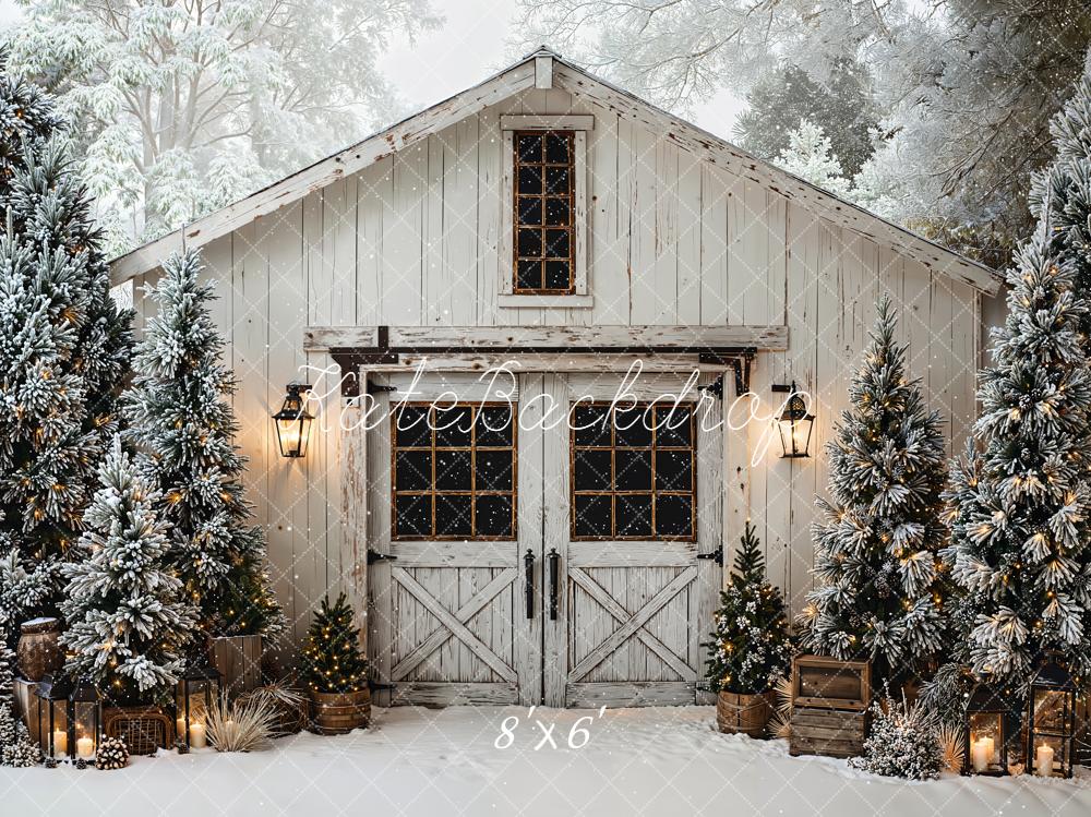 Kate Winter Cabin Snow Christmas Trees Backdrop Designed by Emetselch