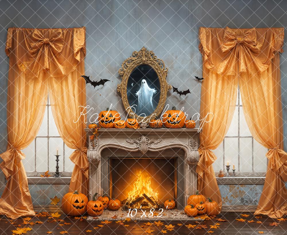 Kate Halloween Fireplace Pumpkins Ghost Backdrop Designed by Emetselch -UK