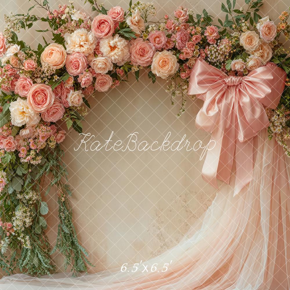 Kate Flower Arch Pink Roses Tulle Backdrop Designed by Emetselch