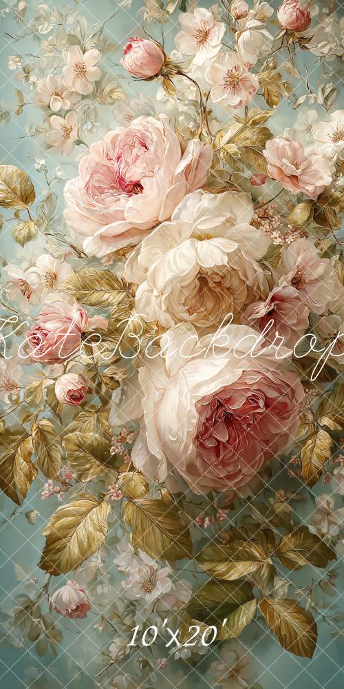 Kate Pastel Flower Roses Leaves Backdrop Designed by Emetselch