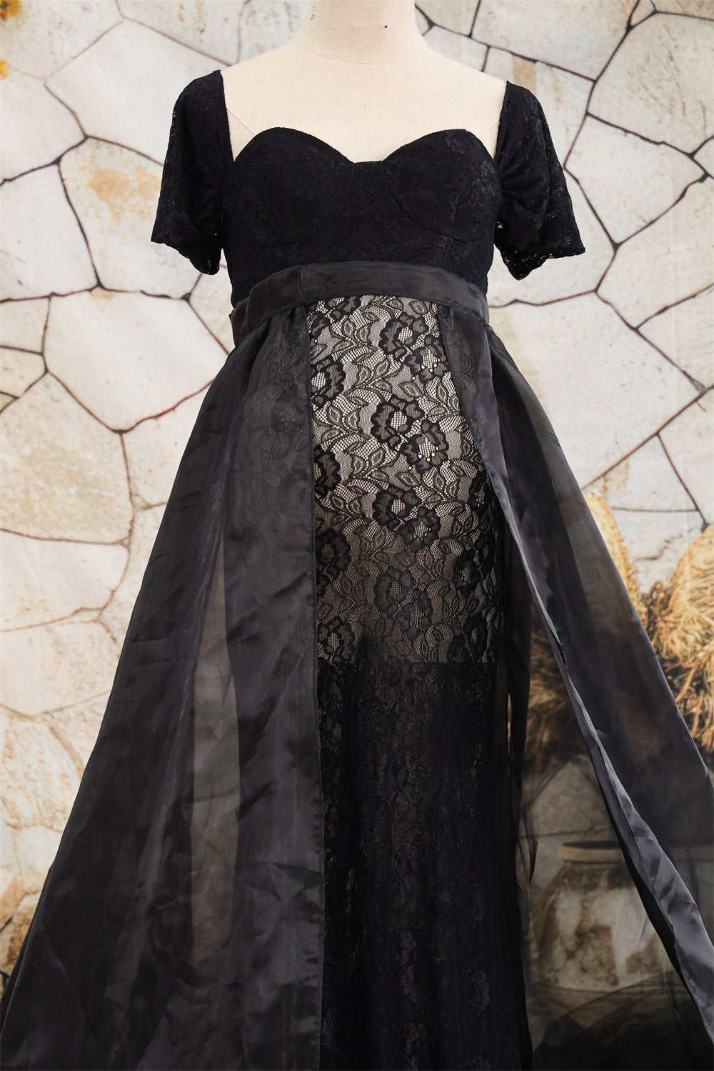 On Sale Kate Lace Short Sleeved Strapless Black Maternity Photoshoot Dress -UK