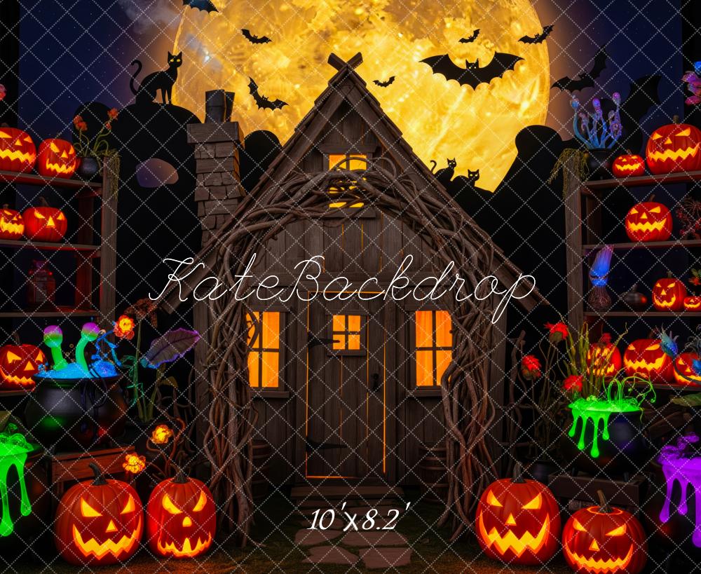 Kate Halloween Pumpkin Shelves Glowing Moon Backdrop Designed by Patty Robert