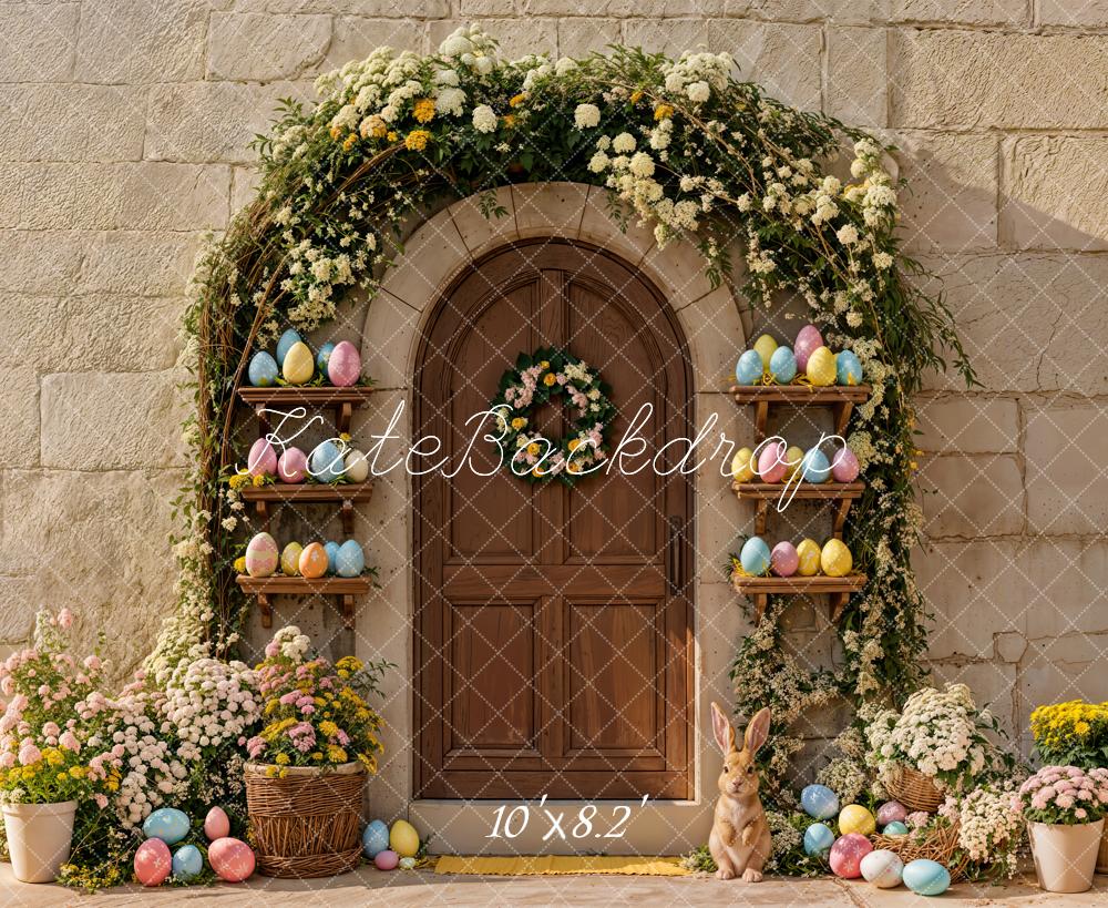 Kate Easter Bunny Arch Wooden Door Pastel Eggs Backdrop Designed by Emetselch