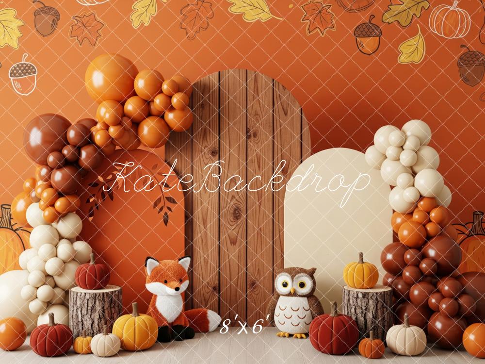 Kate Autumn Leaves Balloons Fox Owl Pumpkins Backdrop Designed by Patty Robert