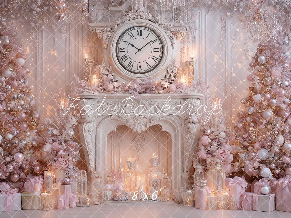 Kate Christmas Pink Fireplace Clock Gifts Backdrop Designed by Ashley Paul
