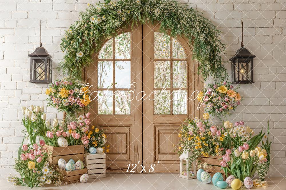 Kate Easter Eggs Arch Wooden Door Tulips Backdrop Designed by Emetselch