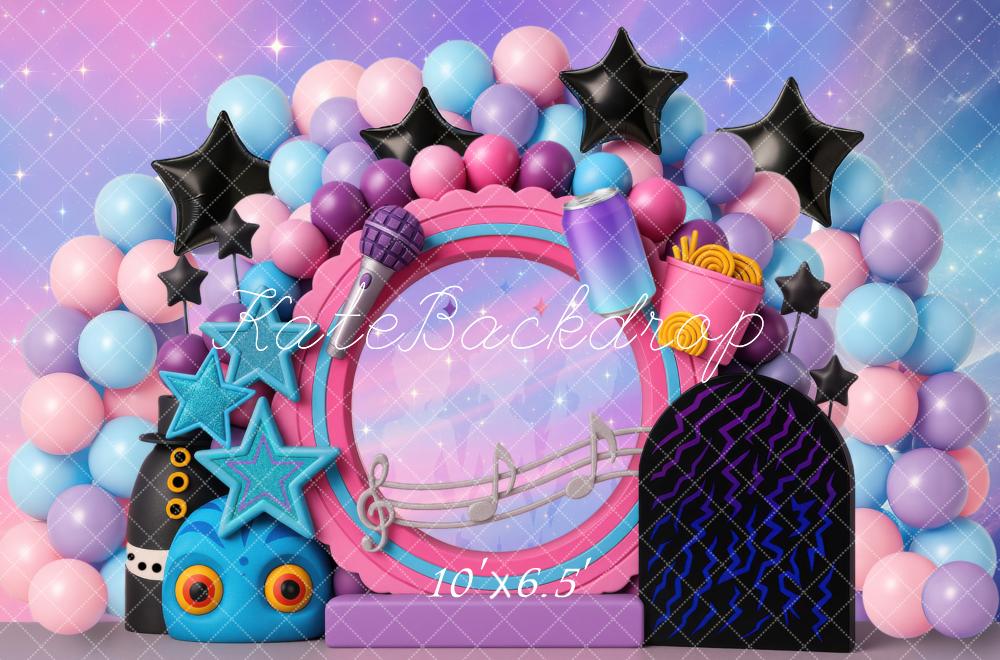 Kate Music Balloons Stars Microphone Pastel Backdrop Designed by Mini MakeBelieve