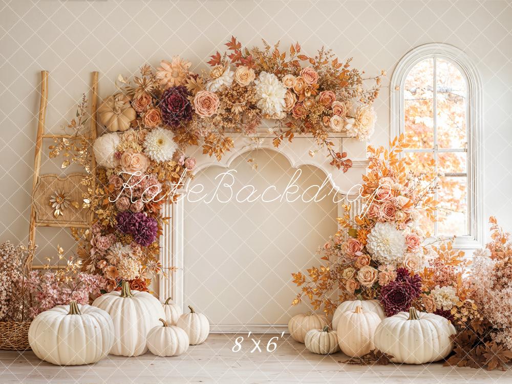 Kate Autumn Arch Pumpkins Window Fleece Backdrop Designed by Emetselch -UK