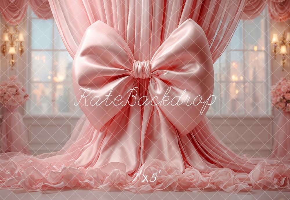 Kate Pink Bow Drapes Floral Backdrop Designed by Emetselch -UK