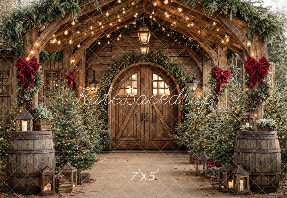 Kate Christmas Wooden Porch Lanterns Greenery Backdrop Designed by Emetselch -UK