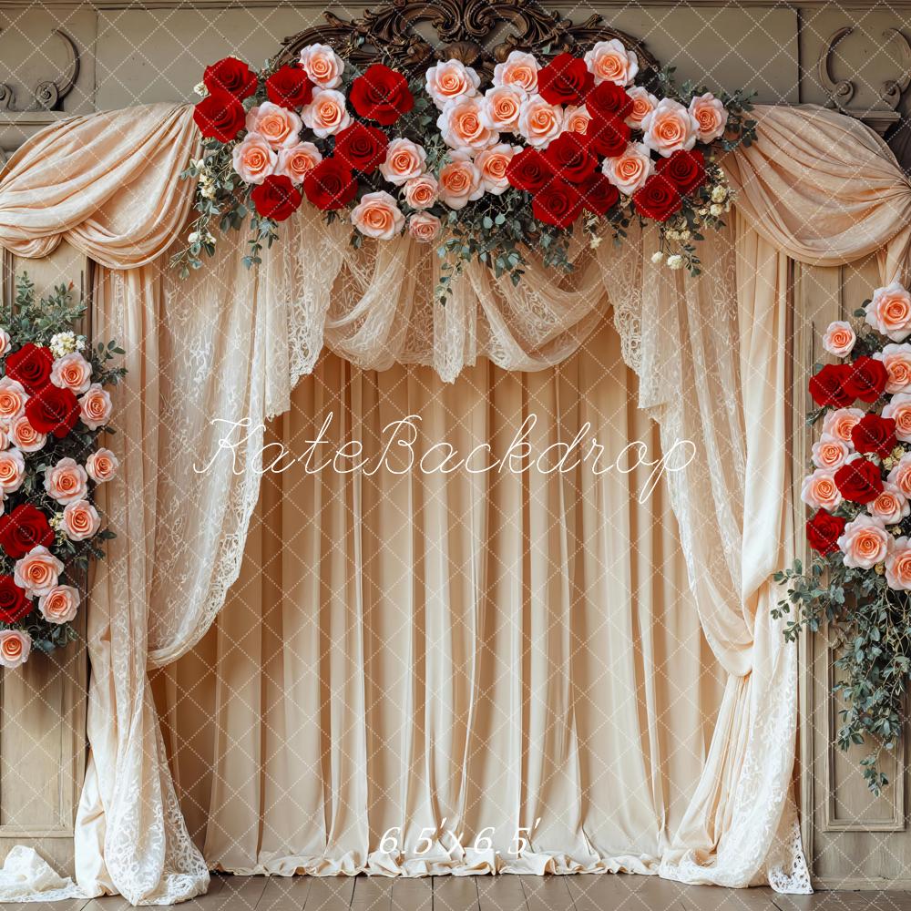 Kate Flower Arch Red Pink Roses Drapes Backdrop Designed by Mini MakeBelieve -UK