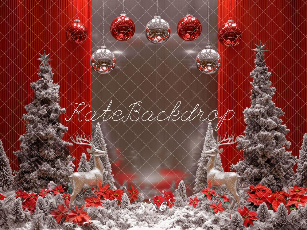 Kate Christmas Trees Reindeer Red Backdrop Designed by Mini MakeBelieve -UK
