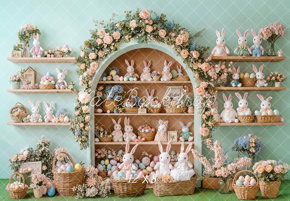 Kate Easter Bunny Arch Shelves Pastel Fleece Backdrop Designed by Emetselch