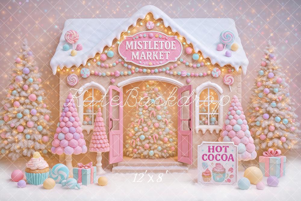 Kate Christmas Candy House Pastel Trees Backdrop Designed by Ashley Paul
