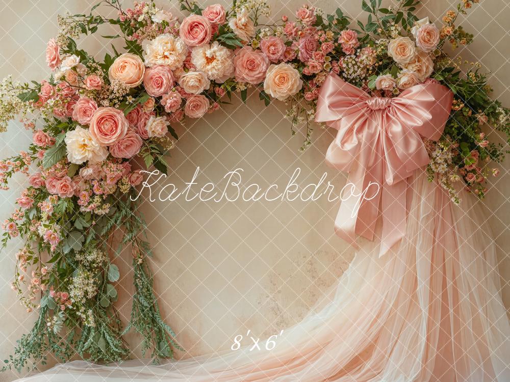 Kate Flower Arch Pink Roses Tulle Backdrop Designed by Emetselch