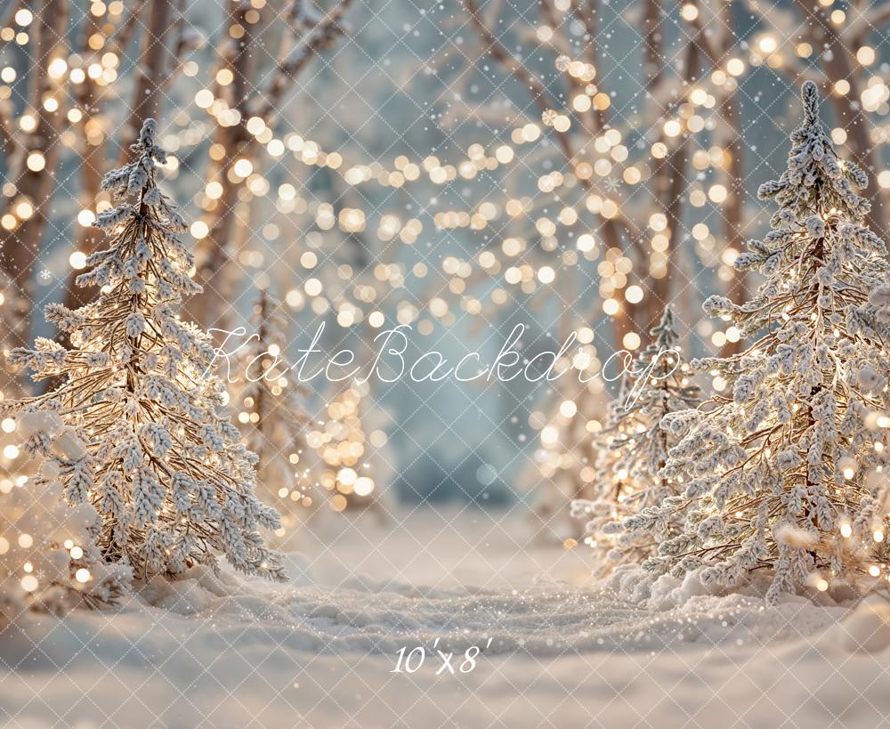 Kate Christmas Snow Forest Bokeh Lights Fleece Backdrop Designed by Emetselch