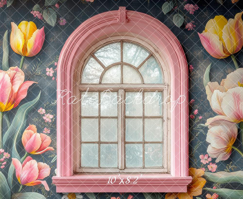 Kate Pink Arch Window Tulip Backdrop Designed by Mini MakeBelieve -UK