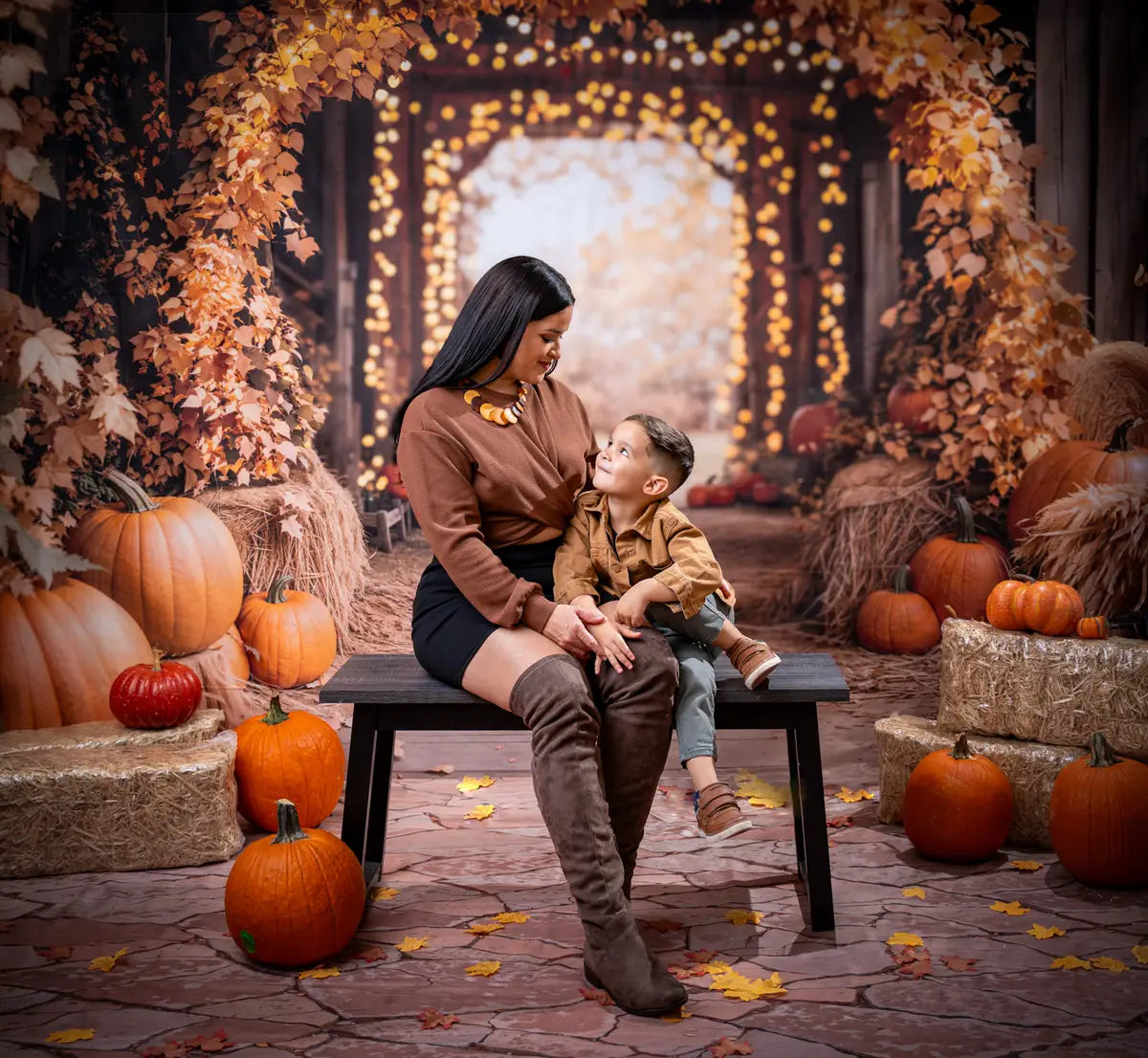 Kate Autumn Maple Arch Pumpkins Barn Backdrop Designed by Emetselch -UK