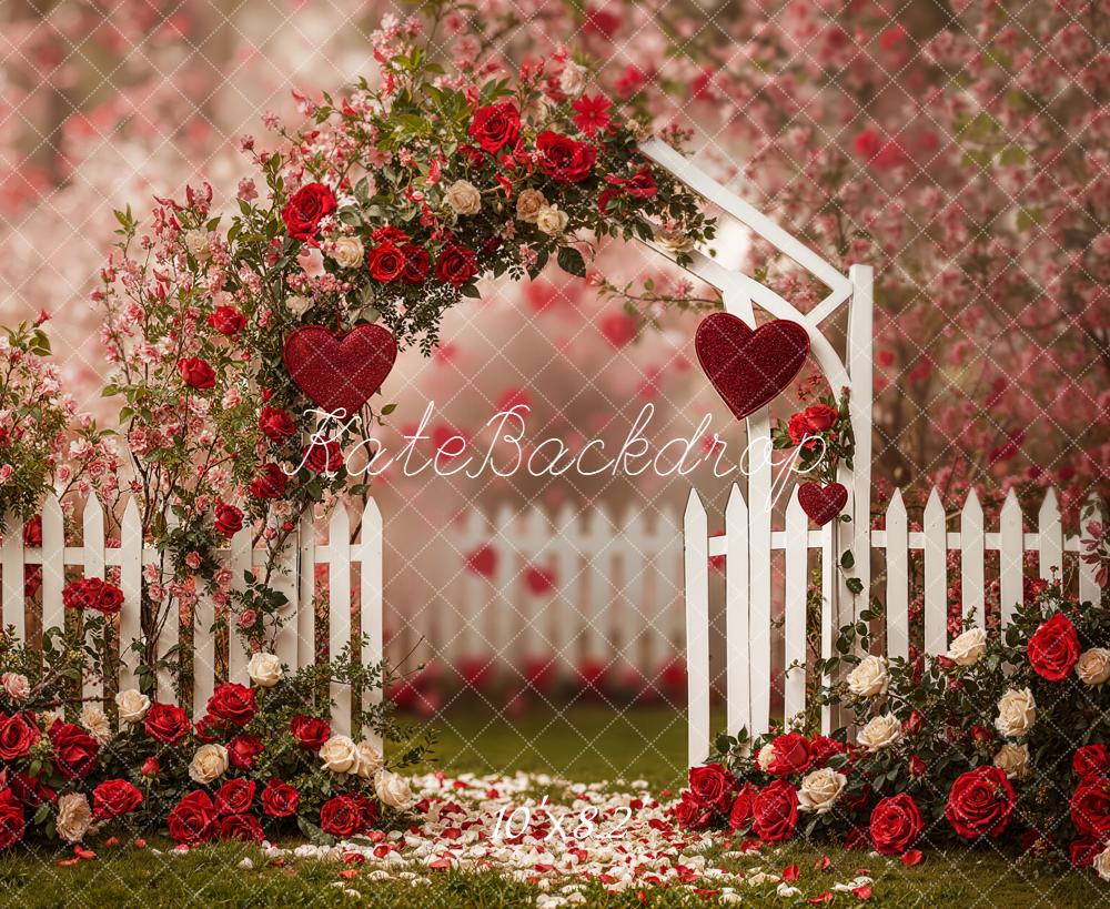 Kate Flower Arch Red Roses White Fence Backdrop Designed by Emetselch