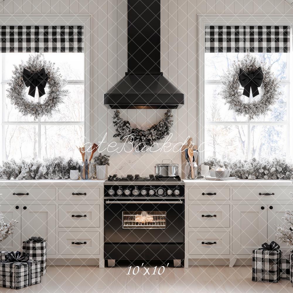 Kate Christmas Kitchen Trees Plaid Gifts Backdrop Designed by Ashley Paul