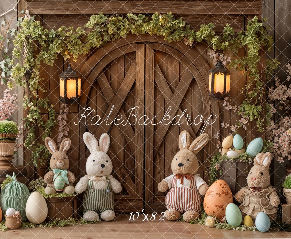 Kate Easter Bunny Eggs Wooden Door Fleece Backdrop Designed by Emetselch -UK