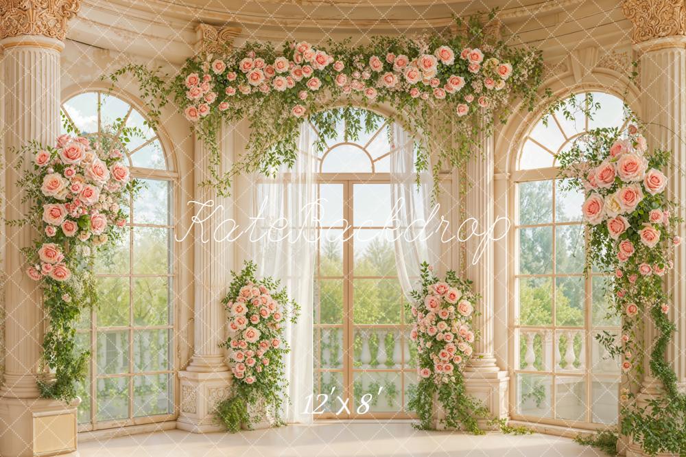 Kate Spring Garland Window Columns Fleece Backdrop Designed by Emetselch -UK