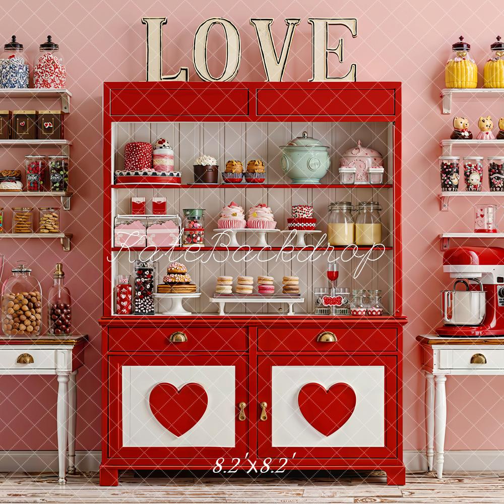 Kate Love Sweets Red Cabinet Shelves Backdrop Designed by Emetselch -UK