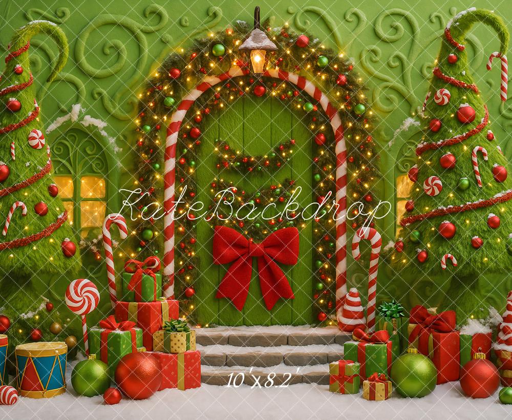 Kate Christmas Candy Cane Trees Green Backdrop Designed by Ashley Paul