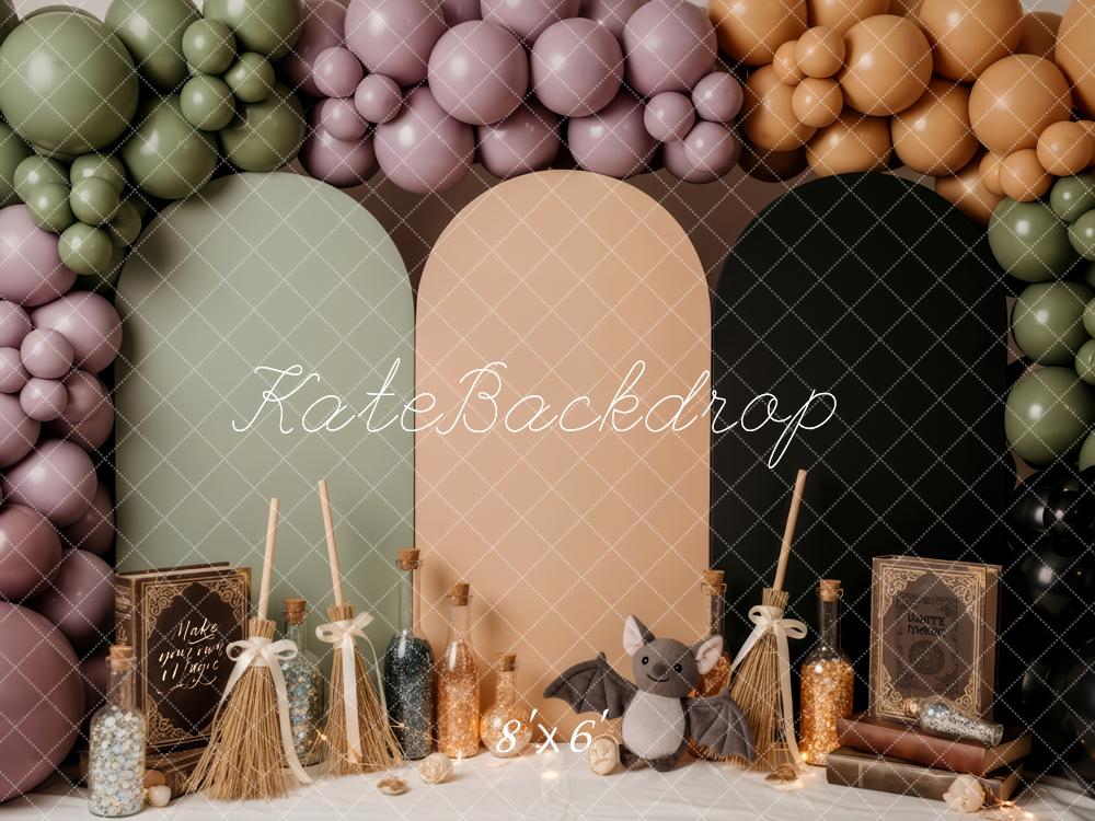 Kate Halloween Brooms Balloons Arched Panels Backdrop Designed by Patty Robert
