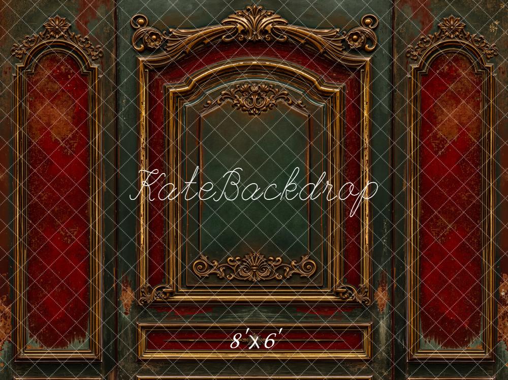 Kate Vintage Ornate Wall Red Green Backdrop Designed by Emetselch -UK