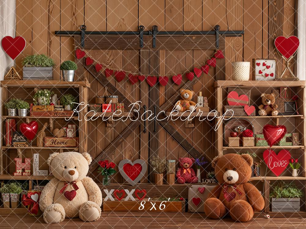 Kate Valentine Teddy Bears Wooden Shelves Backdrop Designed by Emetselch