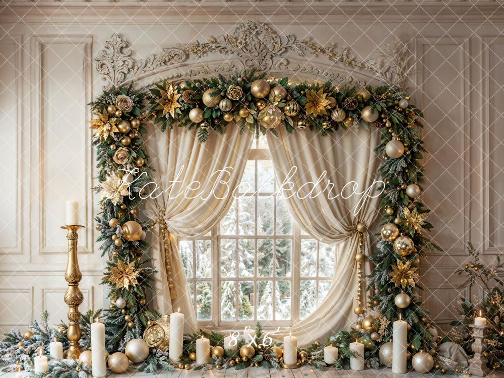 Kate Christmas Vintage White Window Candles Backdrop Designed by Emetselch -UK