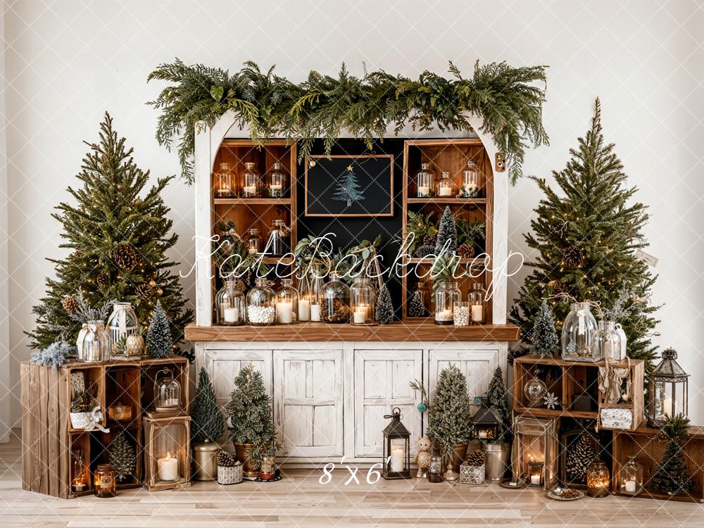 Kate Christmas Tree Cabinet Lanterns Rustic Fleece Backdrop Designed by Emetselch -UK