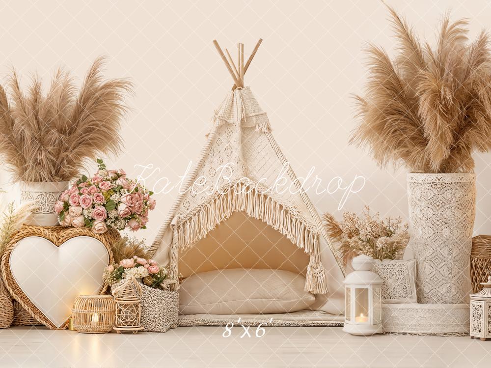 Kate Boho Teepee Pampas Grass Neutral Backdrop Designed by Emetselch -UK