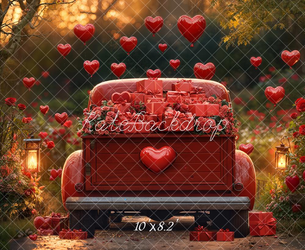 Kate Valentine Truck Red Gifts Hearts Fleece Backdrop Designed by Emetselch -UK